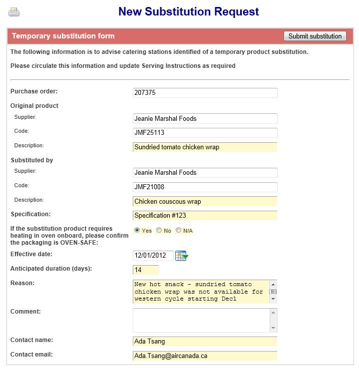 Temporary Substitution Forms New Substitution Request To access this page, click on the New Substitution Request button located on the left pane.