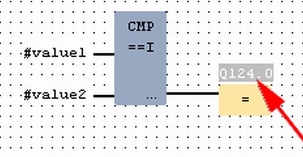 WinPLC7 Example project engineering > Project engineering 7. Proceed in the same way with the parameter value2. The allocation to the corresponding output, here Q 124.