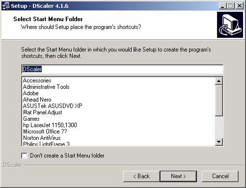 9. Select or create the Start Menu folder