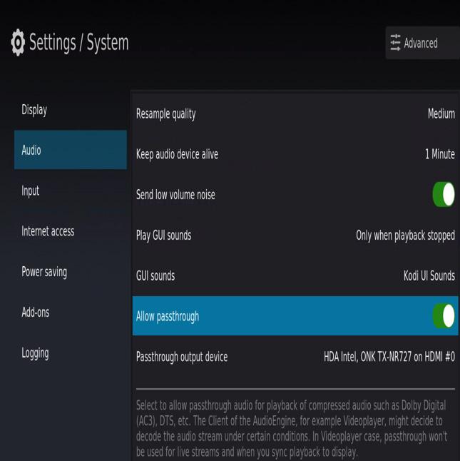 HD Player - Audio Passthrough setup 2/3 HD Player Settings -> System