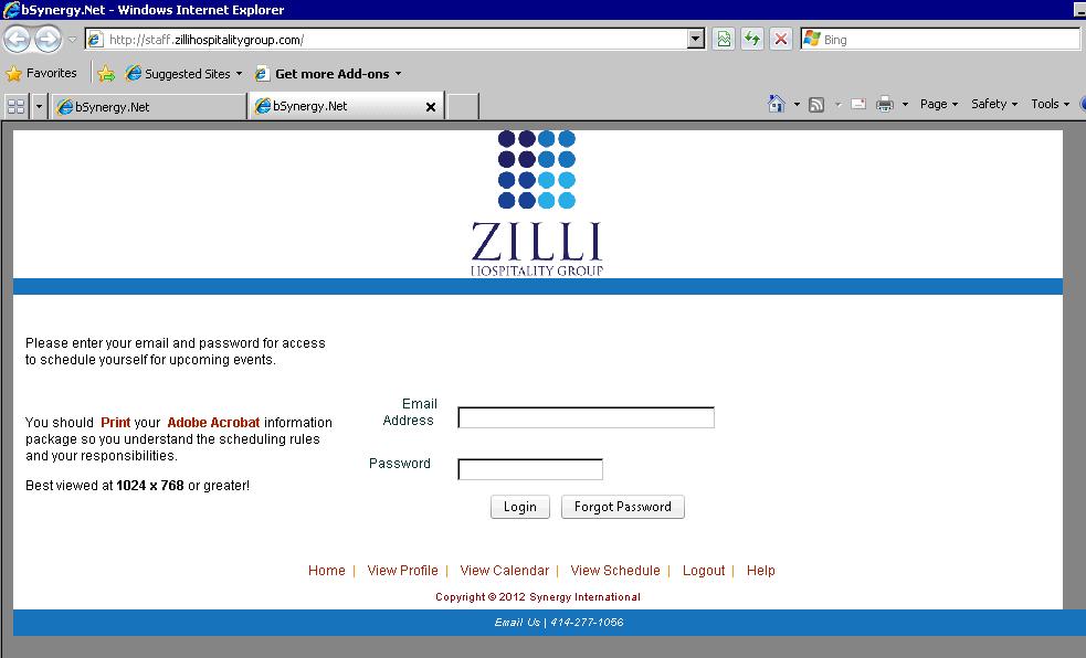You can access the Zilli Hospitality Group online web staffing program at: http://staff.