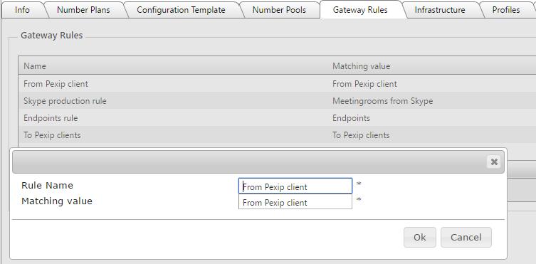 3.1.5 ISDN Gateway calls The Gateway rules defined here must match the gateway rule(s) added on the Pexip Management Node under Service configuration > Call routing: In Synergy SKY the conference