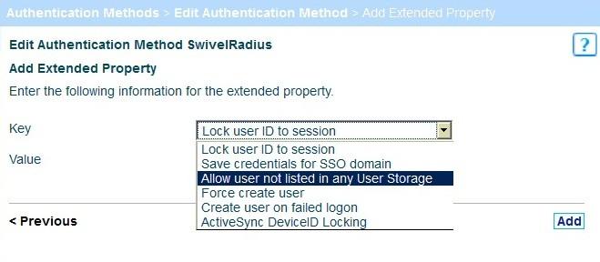 On the Extended Properties page click on Add Extended Property then select Allow user not listed in any User Storage and set it to true The Reveal RADIUS reject reason can be used for troubleshooting