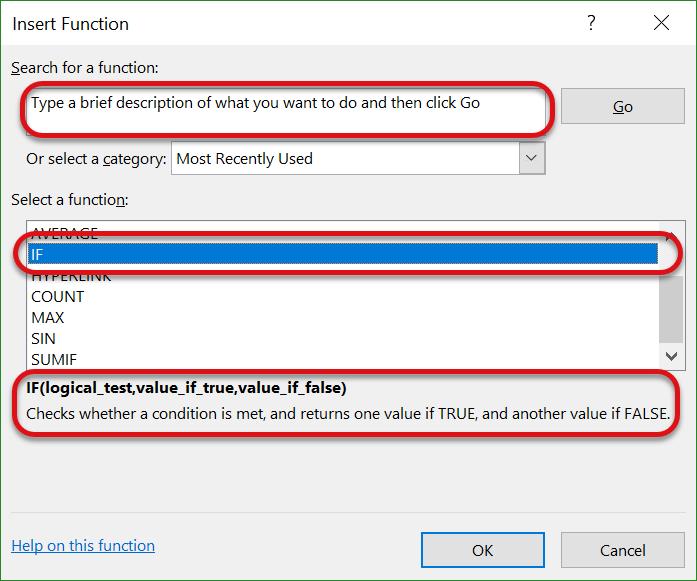 To choose a function, double click on the function name, or select the function and then click the OK button.