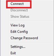 15. After right-clicking the icon, the menu will appear. Click Connect to establish your VPN connection to your router. 16.