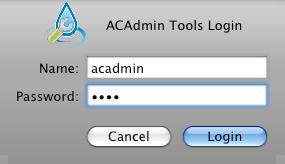 Host Connection Once ACAdminTool is launched, the application requires a host address and the name and password of an authorized ACAdminTool administrator before the application is enabled for use.