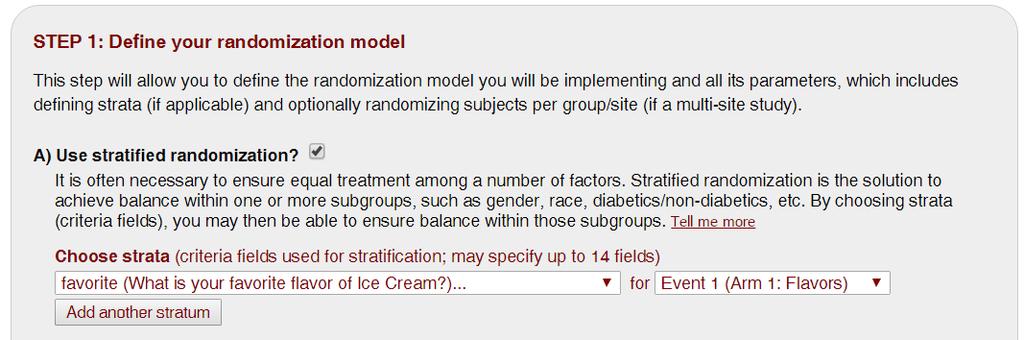 parameters, which includes defining strata (if applicable) and optionally randomizing subjects per group/site (if a multi-site study).