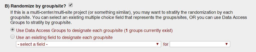 Choose your randomization field This is the field that will receive the randomization group designation. Once all parameters are set, click on the Save randomization model button.