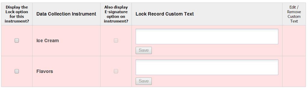 Sample screen of not to be displayed: Once you have checked the box to Display the lock option for this instrument? you will see a new section in your records.