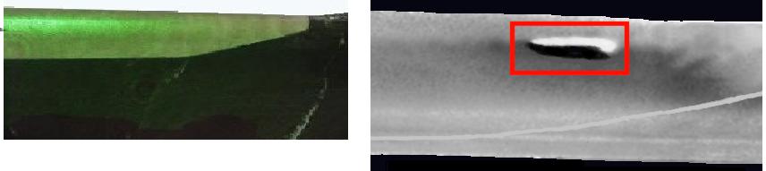 Fig. 7 Photo of a Helicopter Erosion Strip Shearography Image of a Disbond of a Erosion Strip Laser Technology, Inc provides application assistance to evaluate company specific designs that present