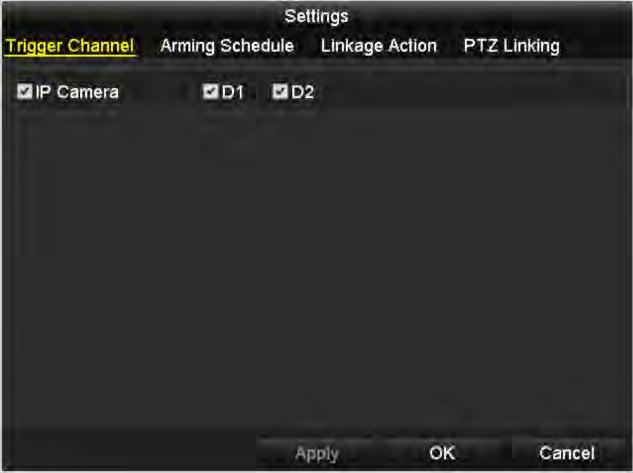Figure 5. 17 Alarm Settings 5) Choose the alarm triggered recording channel. 6) Check the checkbox to select channel.
