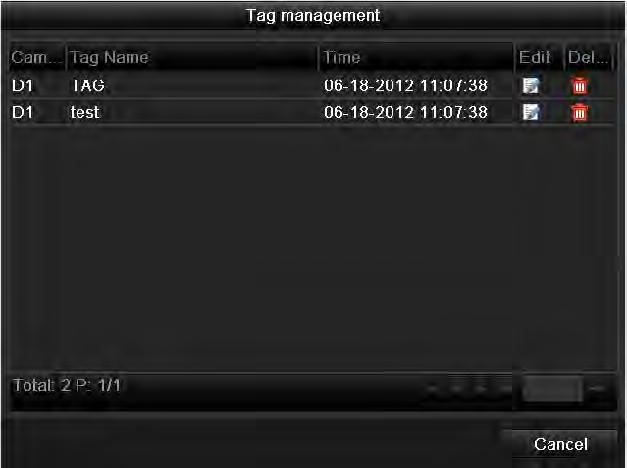 Figure 6. 13 Interface of Playback by Time Click button to add default tag. Click button to add customized tag and input tag name. Note: Max. 64 tags can be added to a single video file. 3.