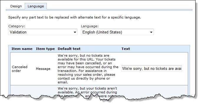 CONFIGURA TION TA SKS 42 5. In the Category field, the "Validation" section of the etickets page is selected by default. 6. In the Language field, select the language to localize. 7.
