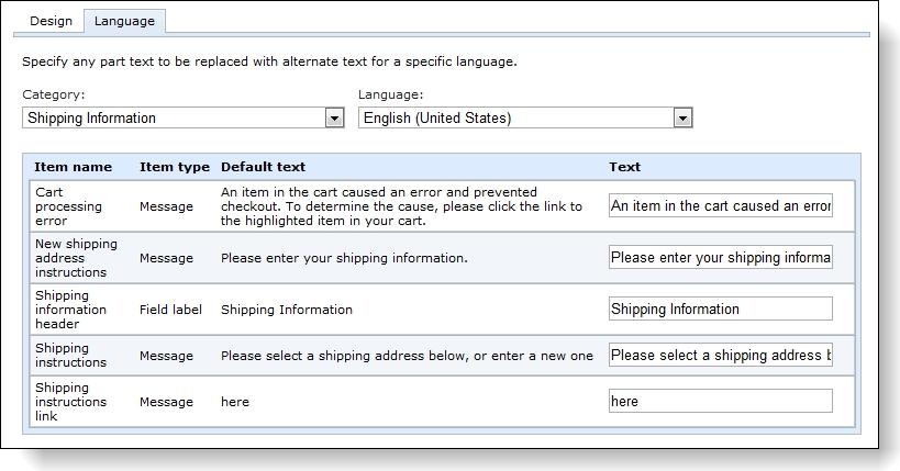 CONFIGURA TION TA SKS 54 8. In the Category field, select the section of the shopping cart to edit. 9. In the Language field, select the language to localize. 10.