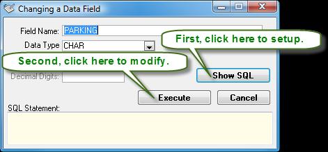 To complete the creation of a new data field, click on to display the SQL Statement and, then, click on to modify the data field. If the changes are successful, the window will be closed.
