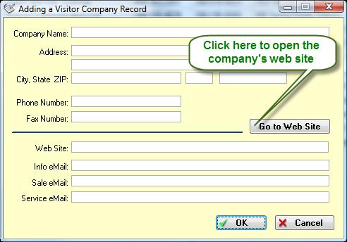 Visitor Company Table Window and click on to open a blank Visitor Company Record Window.
