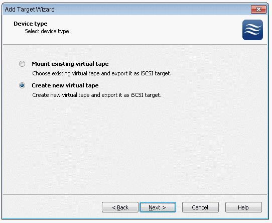 Select Create new virtual tape to create a new image or Mount existing virtual tape to mount an existing