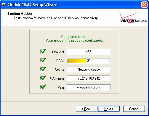 - Congratulations, your CDMA modem is