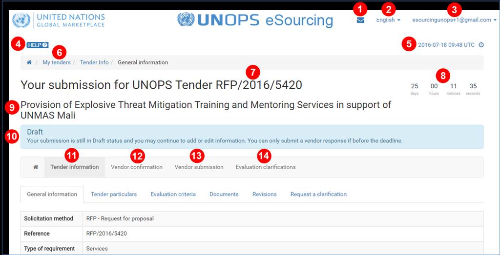 UNOPS esourcing system does not require a specific (different) account, it is the same as UNGM. All account aspects (emails, passwords, etc.