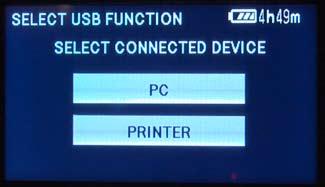 On the AG-HMC40 camcorder, when you connect your USB cable to your computer, the LCD display on the camera will prompt you to touch either the PC or Printer Device button. Touch PC.