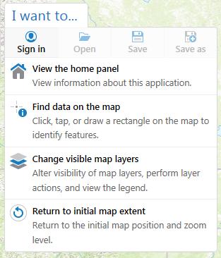 6.0 Map Window Tools 6.1 I want to menu On the map, in the top left corner, there is an I want to menu that is blue when not selected.