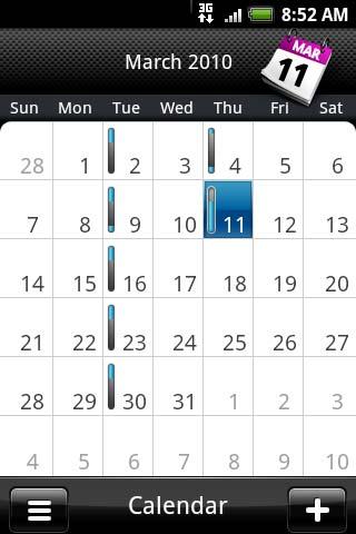 Changing calendar views Calendar 97 Month view When you open Calendar, it displays the Month view by default. You can also display the Calendar in Agenda, Day, or Week view.