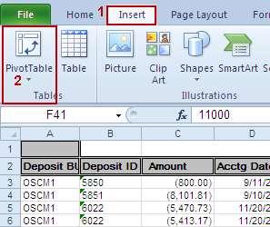 Setup a Pivot Table in Excel 2010 Navigation: Insert