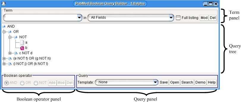 Figure 1. The visual query editor showing the tree representation of a query.