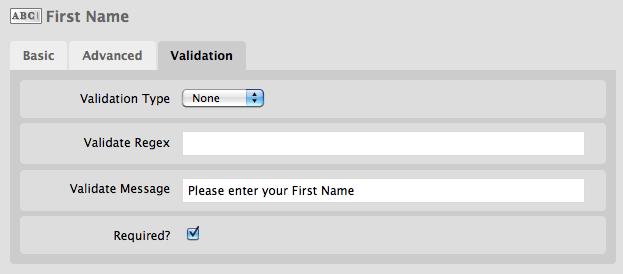 Type Please enter your First Name in the Validate Message field