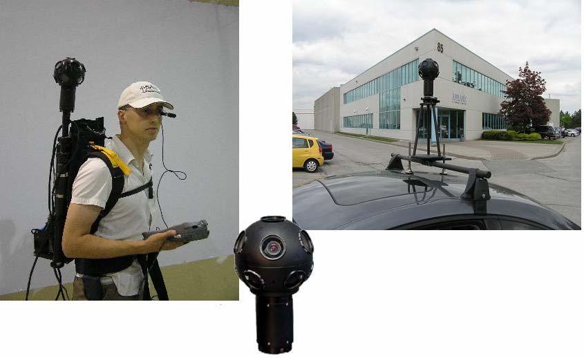 2.2 Portable, in-building Mapping A portable in-building mapping system is shown in Figure 6. Figure 6. In-building mapping prototype: Backpack, camera and vehicle version.