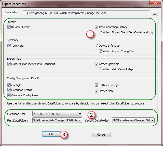 Select Benchmark DataFolders to compare Click Document button to open the Export Document