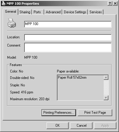 SOFTWARE Operating Instructions Windows 2000/XP Operating System Before start printing with MPP101 you need to change the port settings in the printer driver properties: Step 1.