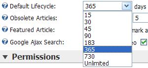 The Publish Date defaults to the current day, in default the Expiry Date is empty, the Default Lifecycle option in Settings( ) page are related to this behavior: If you select a positive value, UNA