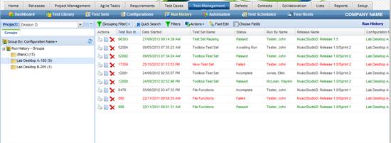 Test Run History Test Management / Run History You can view Test Run History from several different directions.
