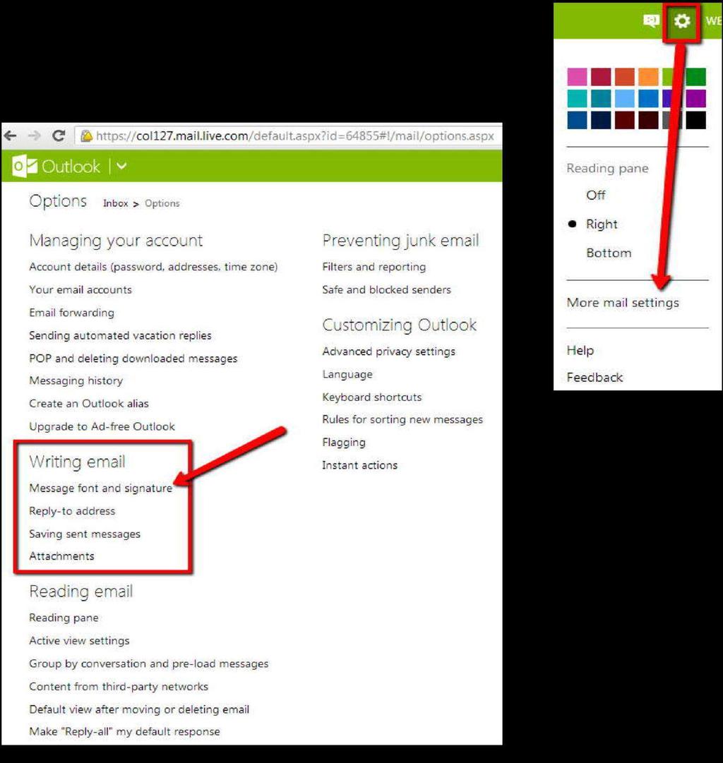 2.) Windows Live, Hotmail and/or Outlook in Web Browser Step 1: Select Options