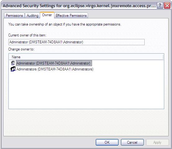 Installing Virgo Web Server 7 Once this is done select OK to return to the Security tab and now add