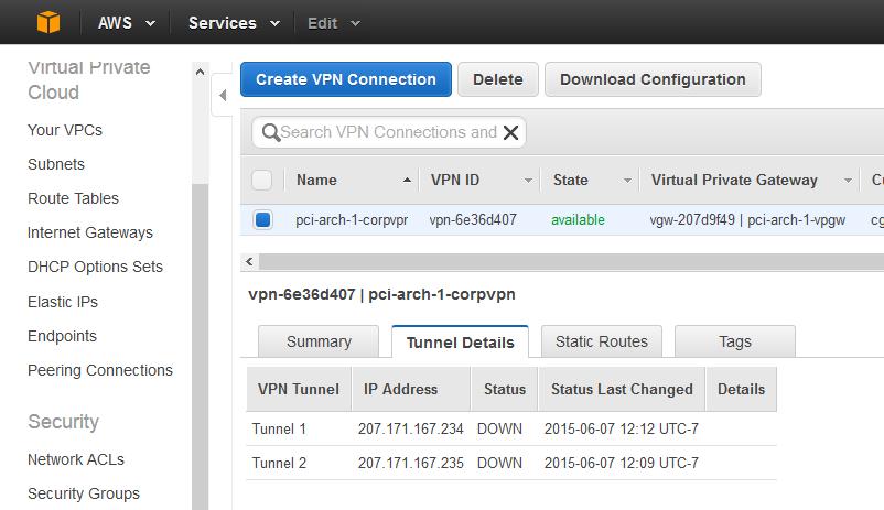 4.3.4.10. Verify VPN Tunnel Status A NITIAN After configuring the On-Premise Client VPN endpoints, verify that the VPN was able to come up.