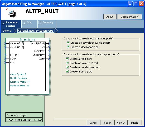 MegaWizard Customization On page 4 of the ALTFP_MULT MegaWizard Plug-In Manager, you can create optional input ports and select optional exception ports for your design (Figure 2 4).