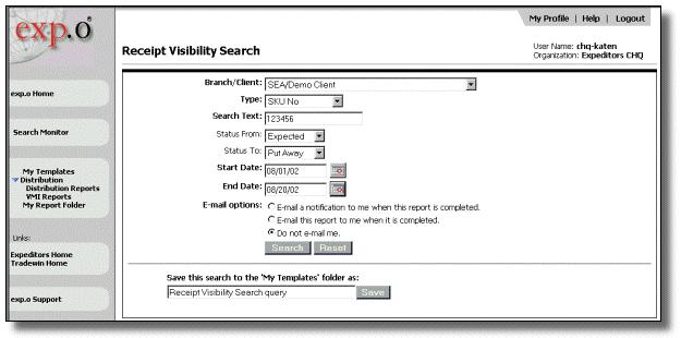 Distribution Help Receipt Visibility Search Receipt Visibility Search Overview Distribution Help > Receipt Visibility Search Overview The Receipt Visibility Search enables you to search for an