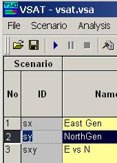 You may load in several scenarios (create new ones or open existing ones). VSAT assigns a sequential number to each scenario and an ID ("Untitled n", where n is a number) to opened scenarios.