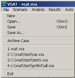 3.2.7 Creating and Saving a Master Scenario (or Case) FILE Once the Scenario Files have been created, the collection of scenarios and their IDs shown in the top part of VSAT main window can be saved