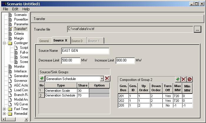 3.4.3 Transfer Data View To view and modify the transfer data, click on Transfer in the data tree in the Scenario window. The right side of the window shows the contents of Transfer file under 4 tabs.