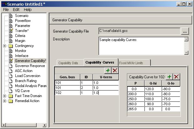 3.4.6 Generator Capability Data View To view and modify the generator capability data of a scenario, click on Generator Capability in the data tree of the Scenario window.