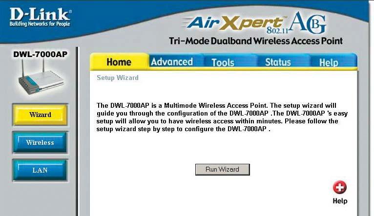 The DWL-7000AP default IP Address is shown below: Open the web browser Type in the IP Address of the Access Point Note: if you have changed the default IP Address