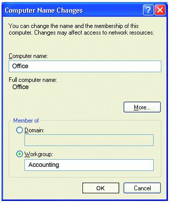Networking Basics (continued) Naming your Computer In this window, enter the Computer name Select Workgroup and enter the name of the