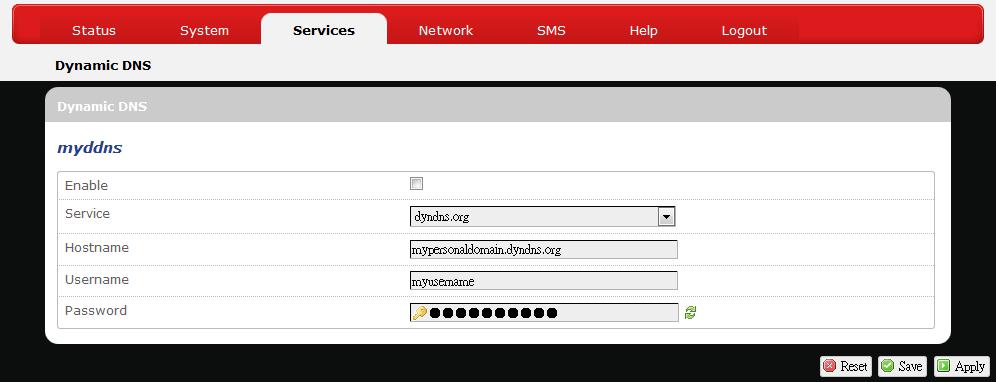 Services Dynamic DNS The Services menu hosts configuration options for DDNS (Dynamic Domain Name Service), which is a system that allows the domain name data held in a name server to be updated in