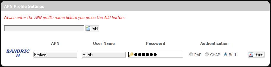 Settings for network. Profile Selection: This item appears when APN is set to Manual. Auto APN Information This section displays automatic APN information.
