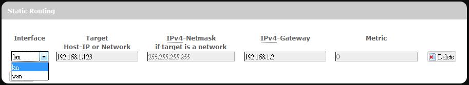 Interface: Click and choose lan (local area network) or wan (wide area network).
