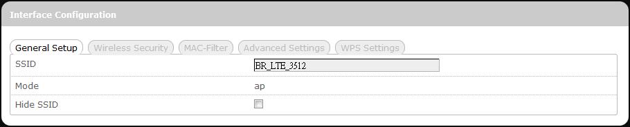Interface Configuration General Setup SSID Mode Hide SSID Service Set Identification To change the SSID, click the text box and enter the new SSID (up to 32 alphanumeric characters) Wireless