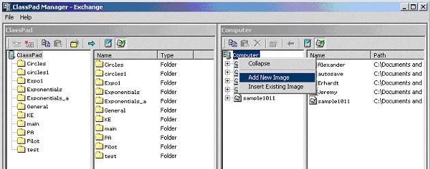 The procedure for adding a memory image is virtually identical. k To add a flash image from the Exchange window 1.